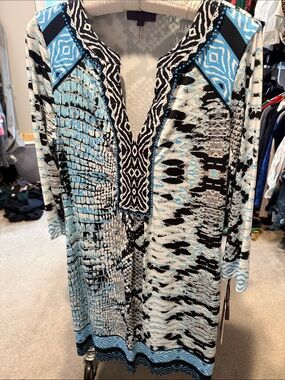Hale Bob Blue Black White Long Sleeve Dress